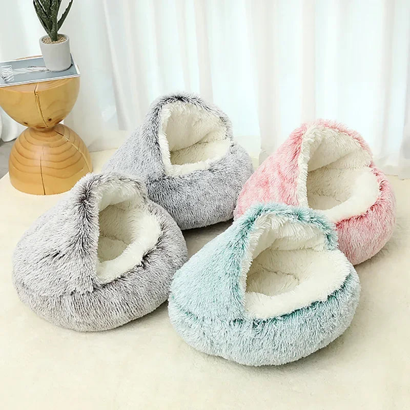 Katzenbett Winter – Plüsch Rundkissen & Schlafnest 2-in-1
