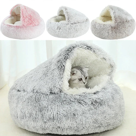 Katzenbett Winter – Plüsch Rundkissen & Schlafnest 2-in-1